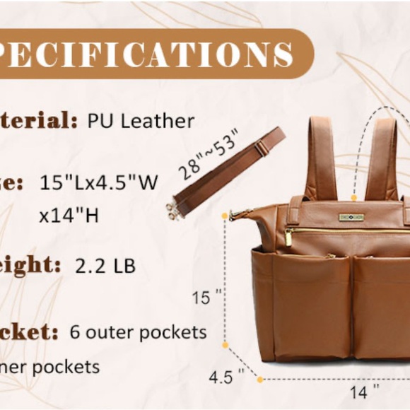 Brown patent leather diaper bag with multiple pockets and key holders - Picture 2 of 12